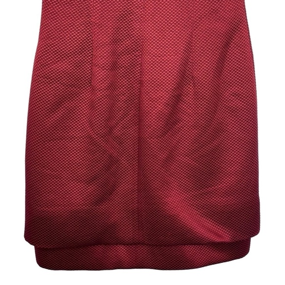DARBY SCOTT TIERED SQUARE NECK SHORT SLEEVE JACQUARD RED HOLIDAY COCKTAIL DRESS - Picture 9 of 14